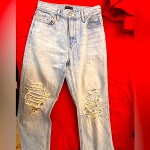 Uniqlo Distressed Straight High-Rise Jeans with holes, sexy